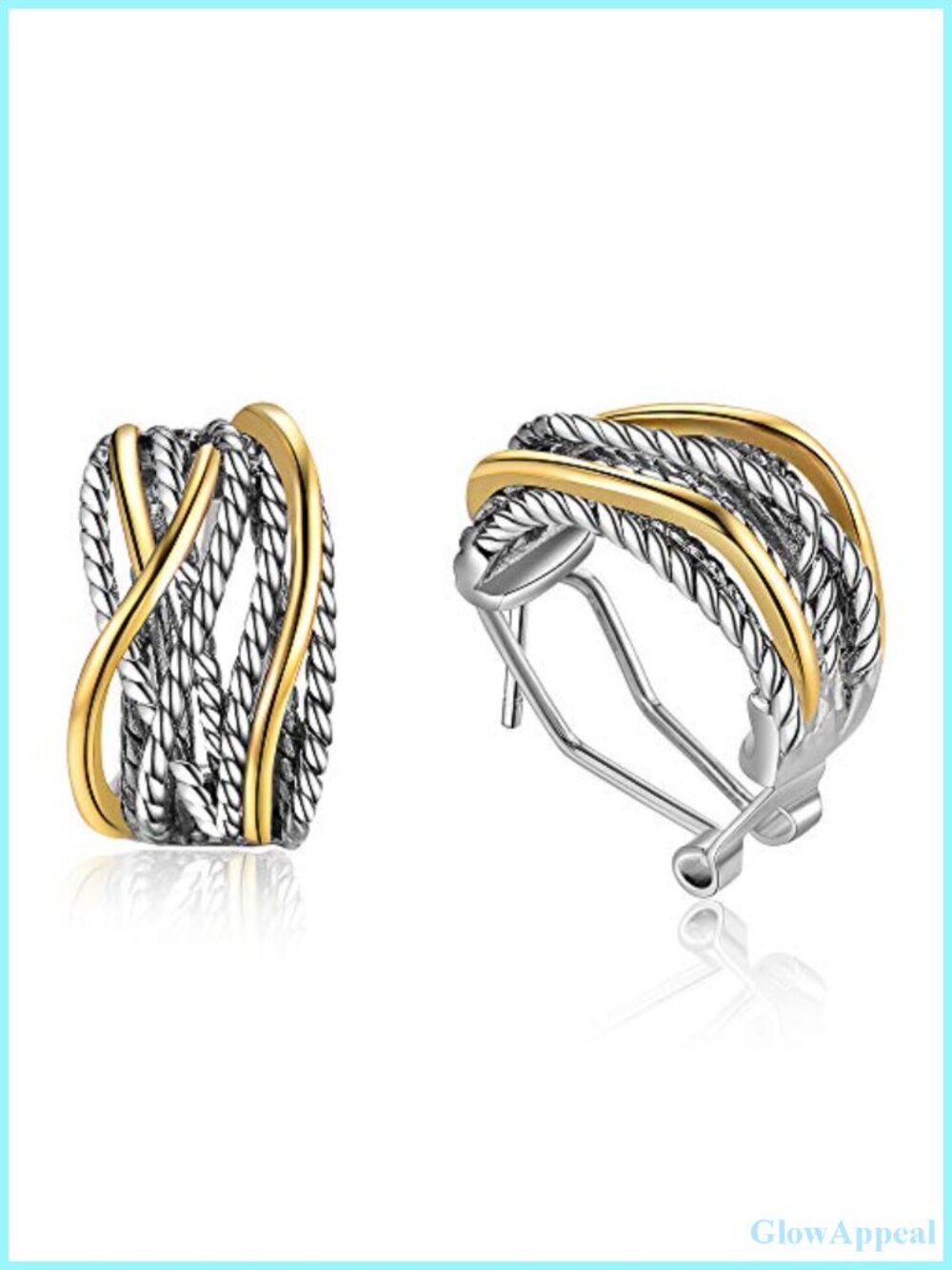 Two Tone Huggie Hoop Earrings Crossover Design Twisted Rope Silver Gold for